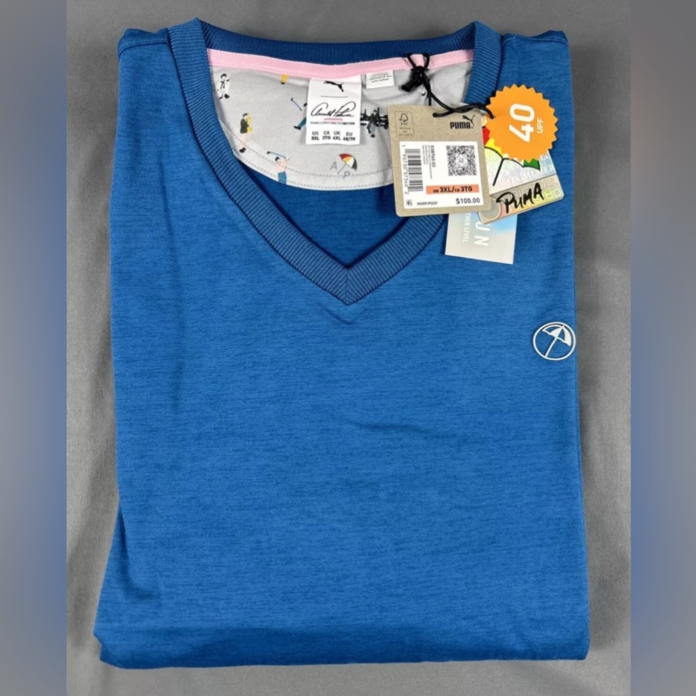 Puma Golf Sweater Arnold Palmer Umbrella Logo V-Neck 3XL Lake Blue Polyester